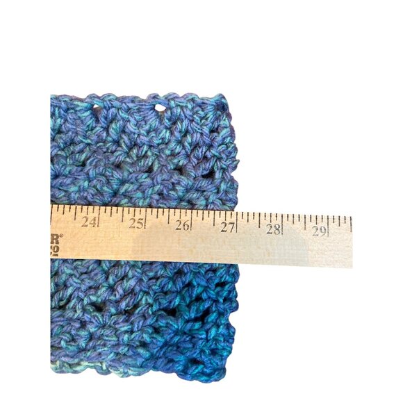 Womens Handmade Chrochet Scarf Rectangle Blue Green Boho Retro - Picture 3 of 5